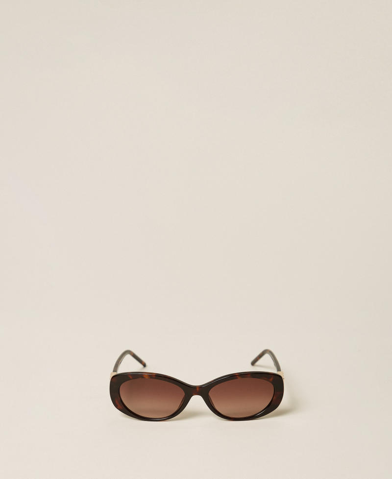 Oval-shaped acetate sunglasses Dark Havana Woman 999TZ5093_14145_01