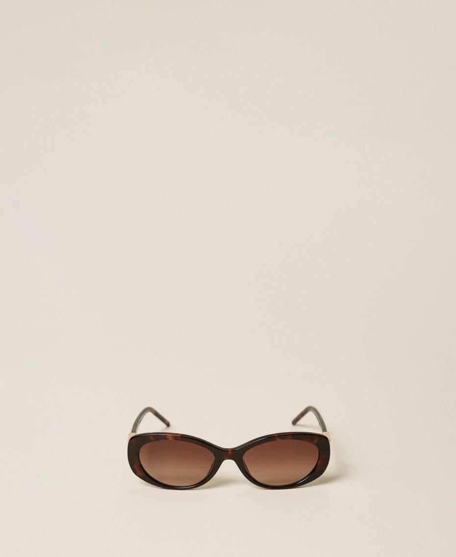 Oval-shaped acetate sunglasses Dark Havana Woman 999TZ5093_14145_01