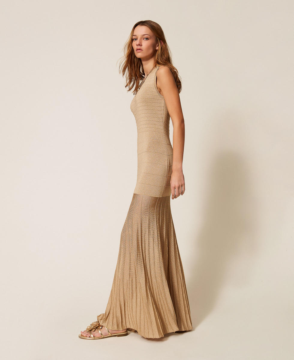 Long knit dress with lurex Woman, Beige | TWINSET Milano