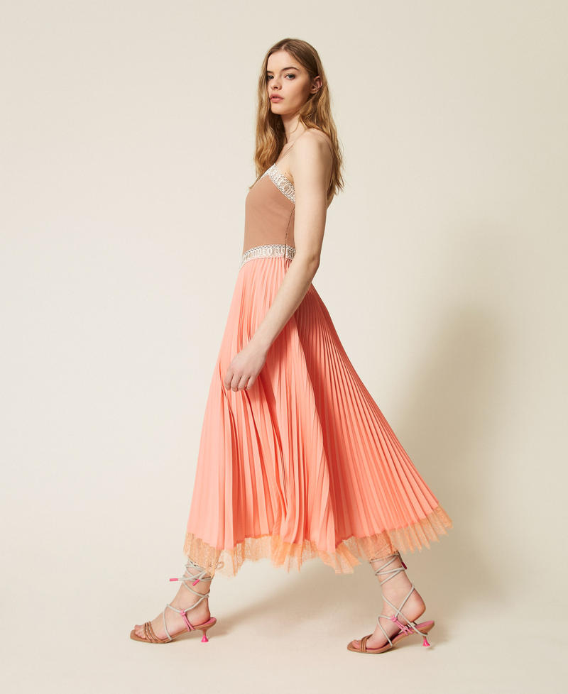 MYFO cr&ecirc;pe de Chine pleated midi dress Two-tone Peach Amber/Nude Beige Woman 261AQ2090_13510_02