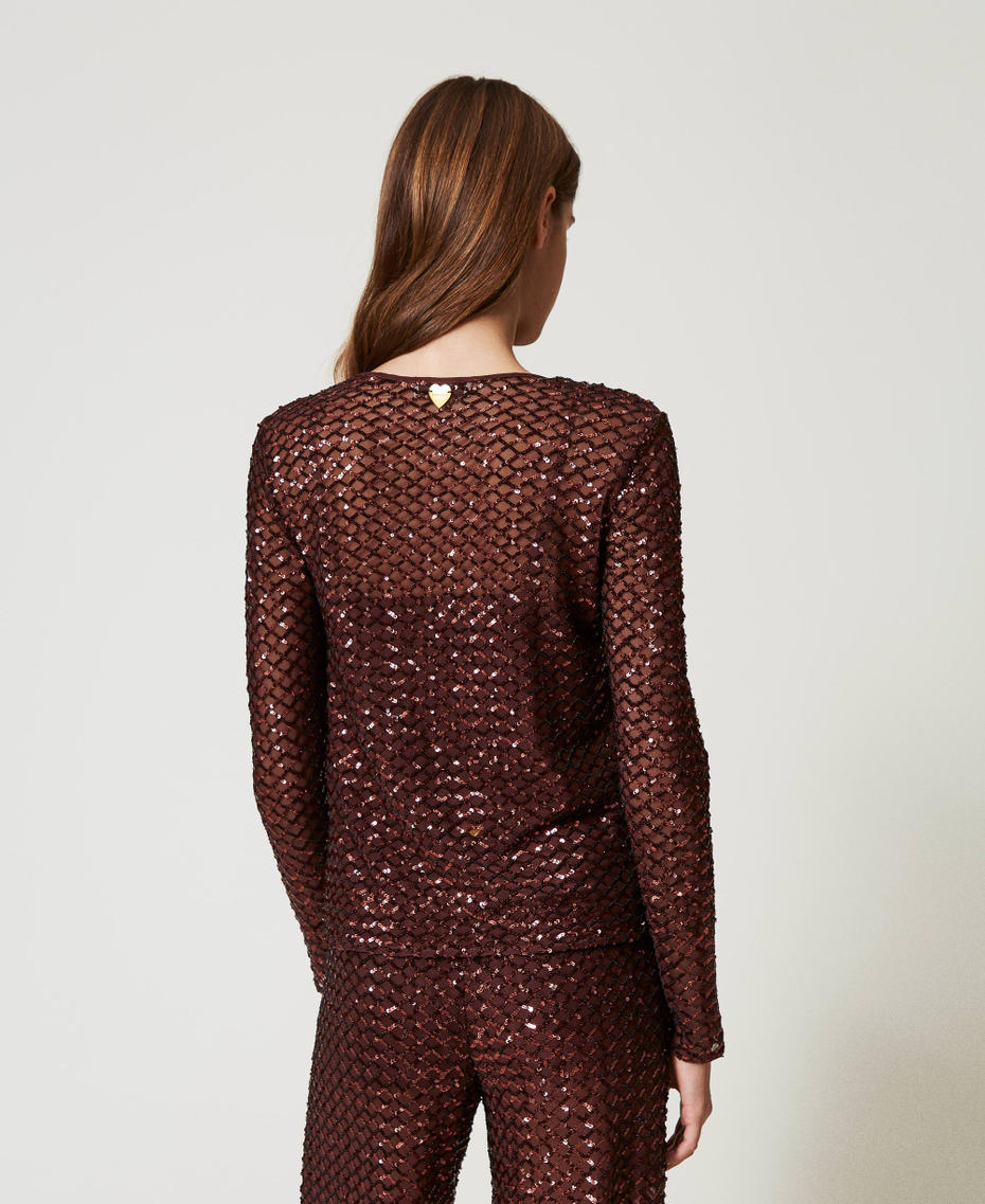 Tulle blouse with sequins Brown Stone Woman 251LB2QAA_12133_03