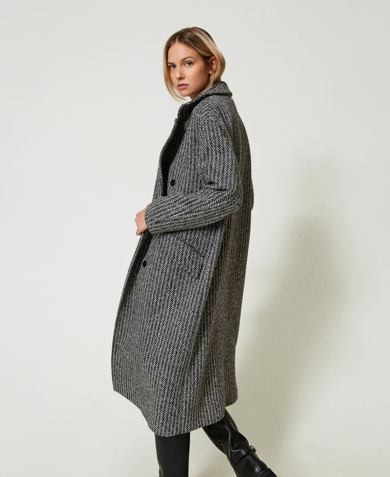 Pinstripe wool blend coat Salt Pepper Snow / Black Stripe Woman 242TT2510_12077_02