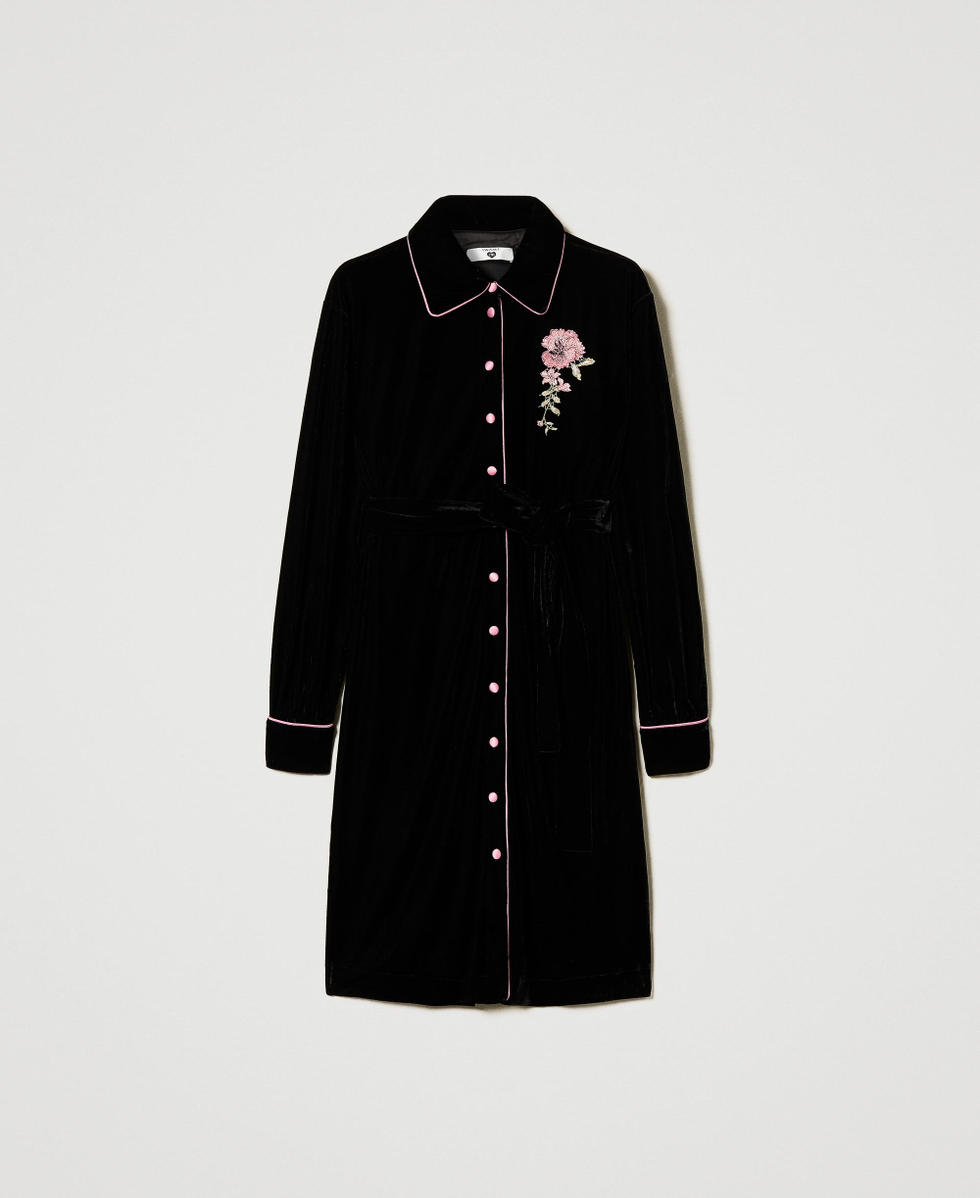 Velvet night gown with embroidery Black Woman 242LL2CEE_00006_S0