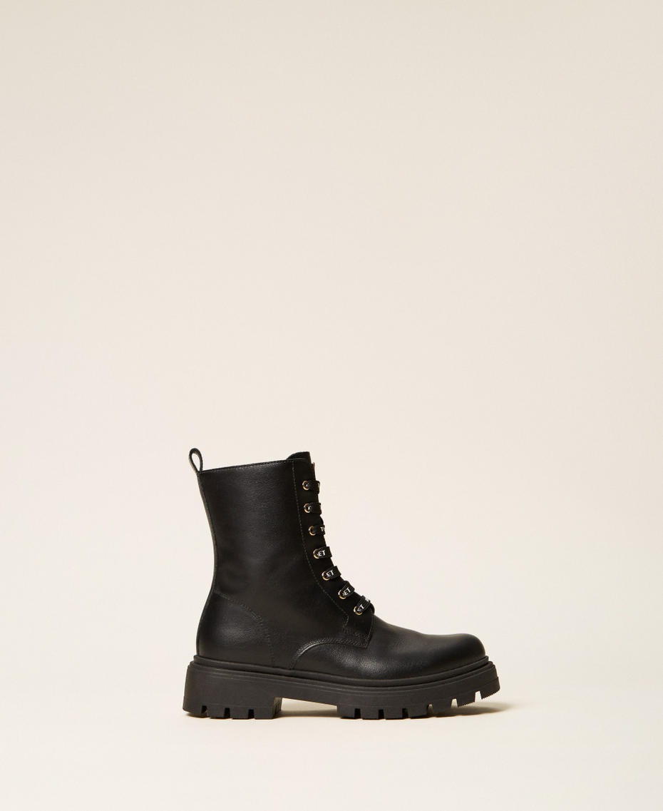 Leather combat boots with logo Black Girl 262GCJ012_00006_01