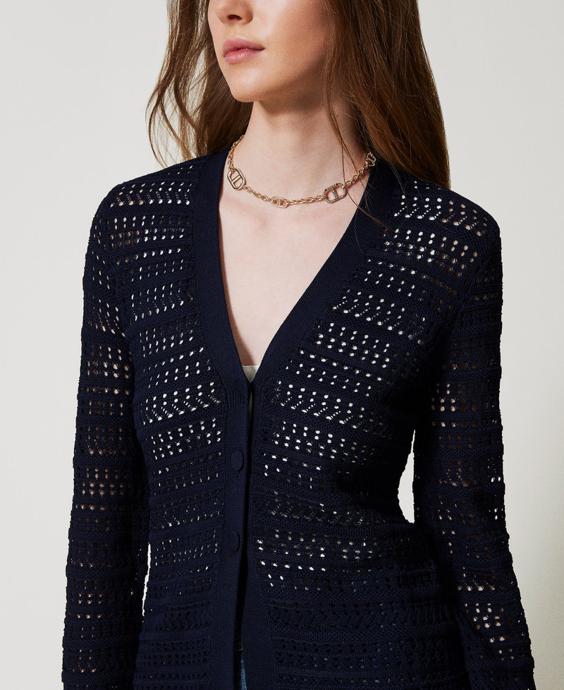 Openwork knit cardigan Blue Night Woman 251TP3194_00238_05