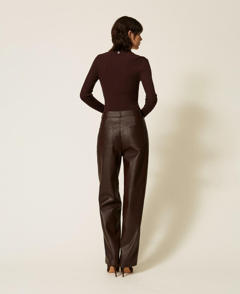 Wide faux leather trousers Chocolate Plum Woman 262AP2292_13655_03