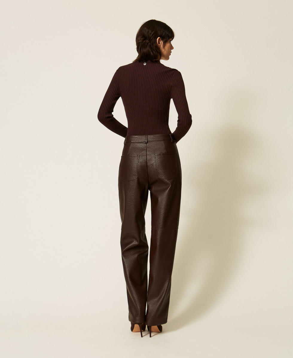 Wide faux leather trousers Chocolate Plum Woman 262AP2292_13655_03