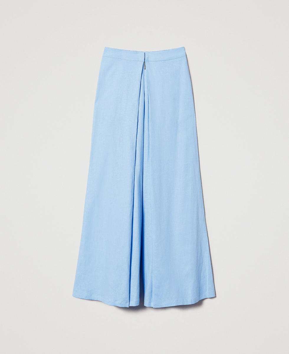 Linen palazzo trousers Light Blue Topaz Woman 251LM2QCC_12106_S0
