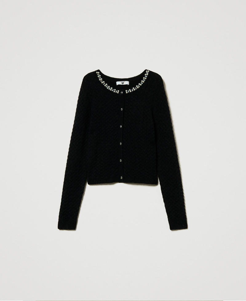 Wool blend cardigan with embroidery Black Woman 242LL3RAA_00006_S0