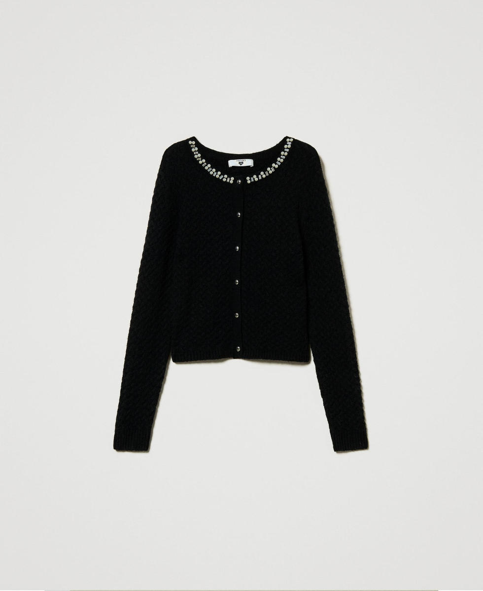 Cardigan in misto lana con ricamo Nero Donna 242LL3RAA_00006_S0