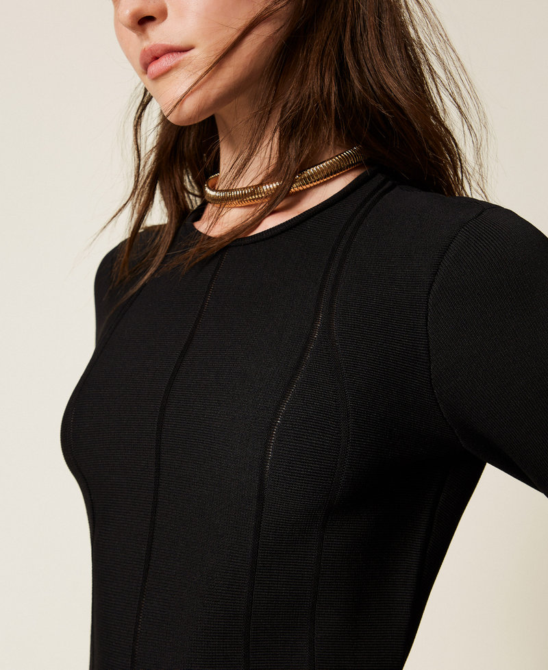 Abito corto in maglia con godet Nero Donna 252TP3640_00006_04