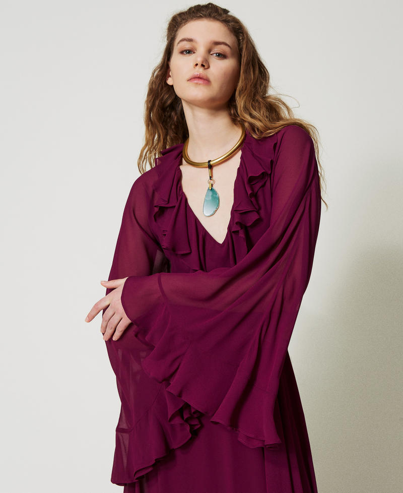 'Capri' long dress in georgette with ruffles “Red Plum” Purple Woman 251TS2070_05245_04