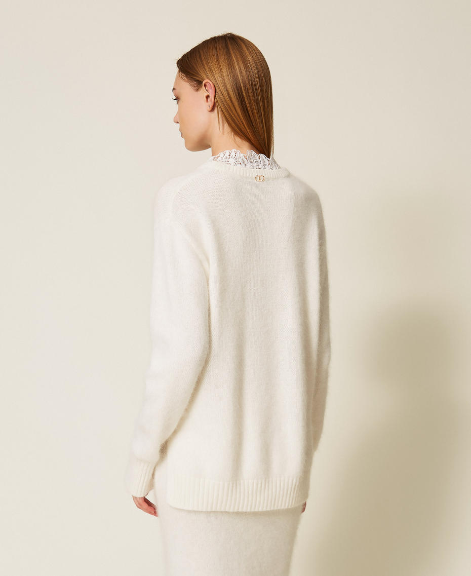 Angora blend jumper with lace White Snow Woman 252TT3380_00282_03