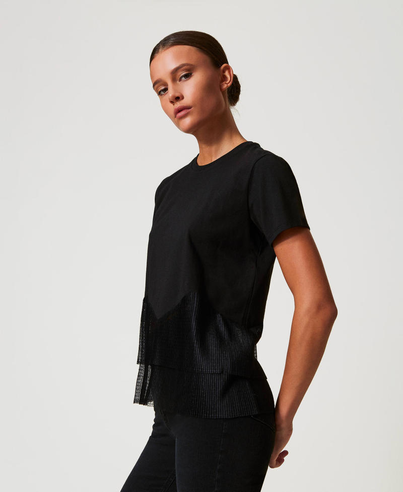 T-shirt con balze in tulle Nero Donna 242TT2470_00006_02