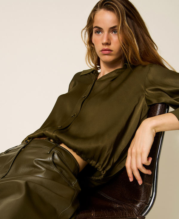 Satin shirt with drawstring