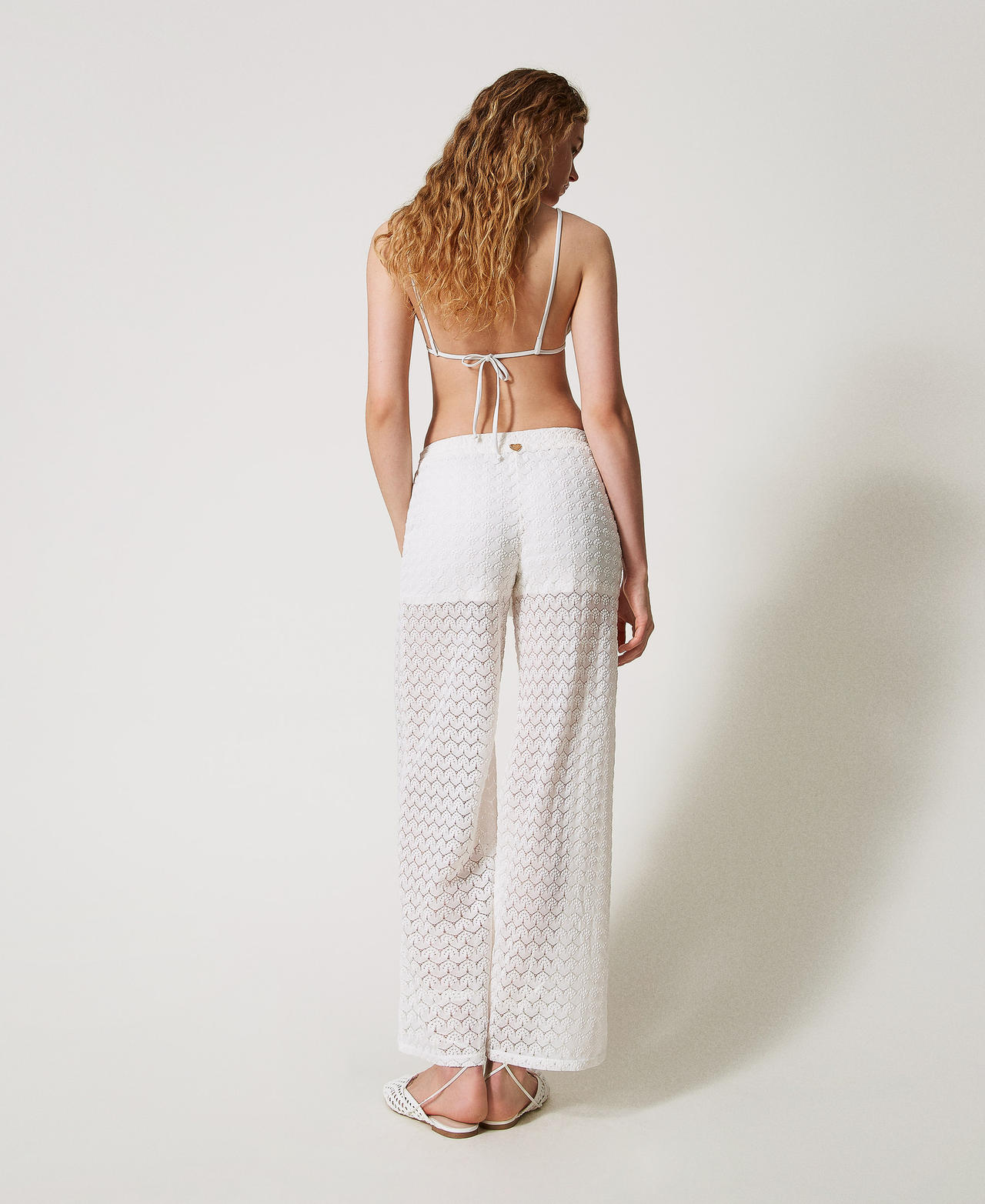Crochet palazzo trousers with drawstring Sugar White Woman 251LM2HAA_00632_03