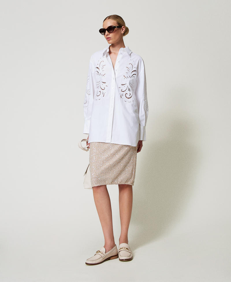 Leather loafers with Oval T White Snow Woman 251TCP130_00282_T0