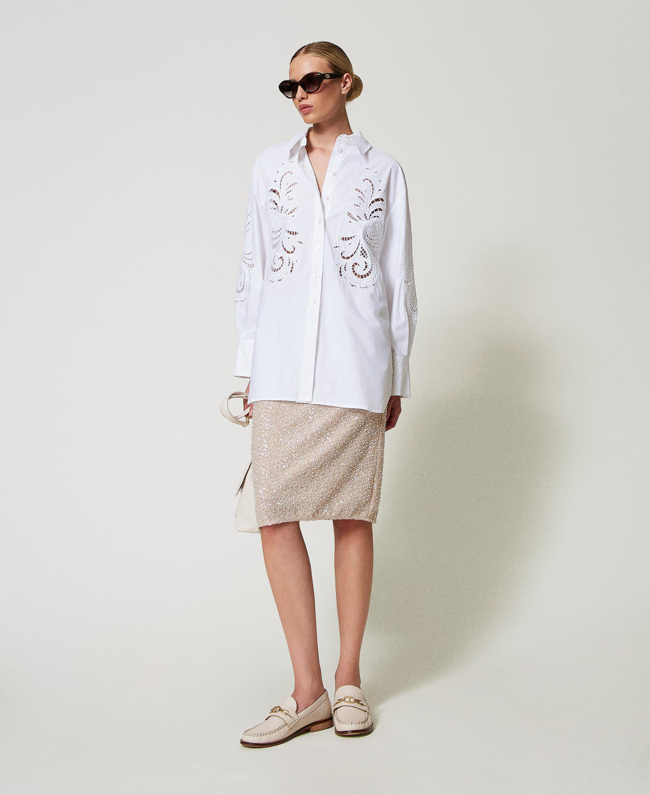 Leather loafers with Oval T White Snow Woman 251TCP130_00282_T0