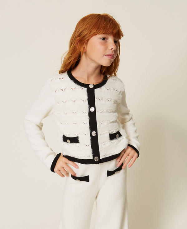 Knit cardigan with piping and buttons