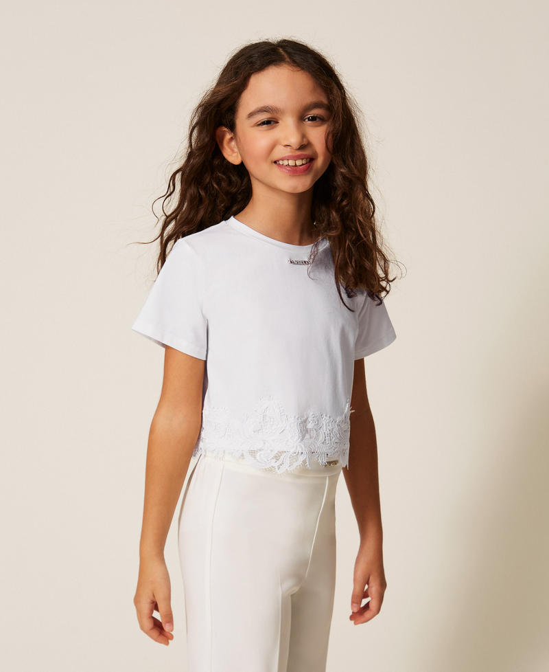 T-shirt con pizzo e logo Off White Bambina 261GJ2090_00526_01