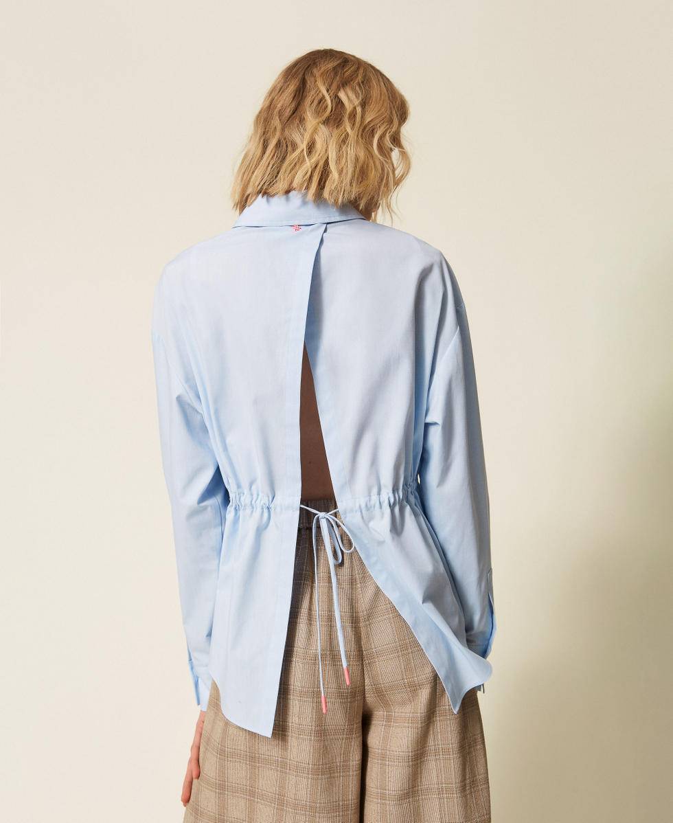 MYFO shirt with embroidered rose Oxford Placid Blue Woman 261AQ2030_13560_03