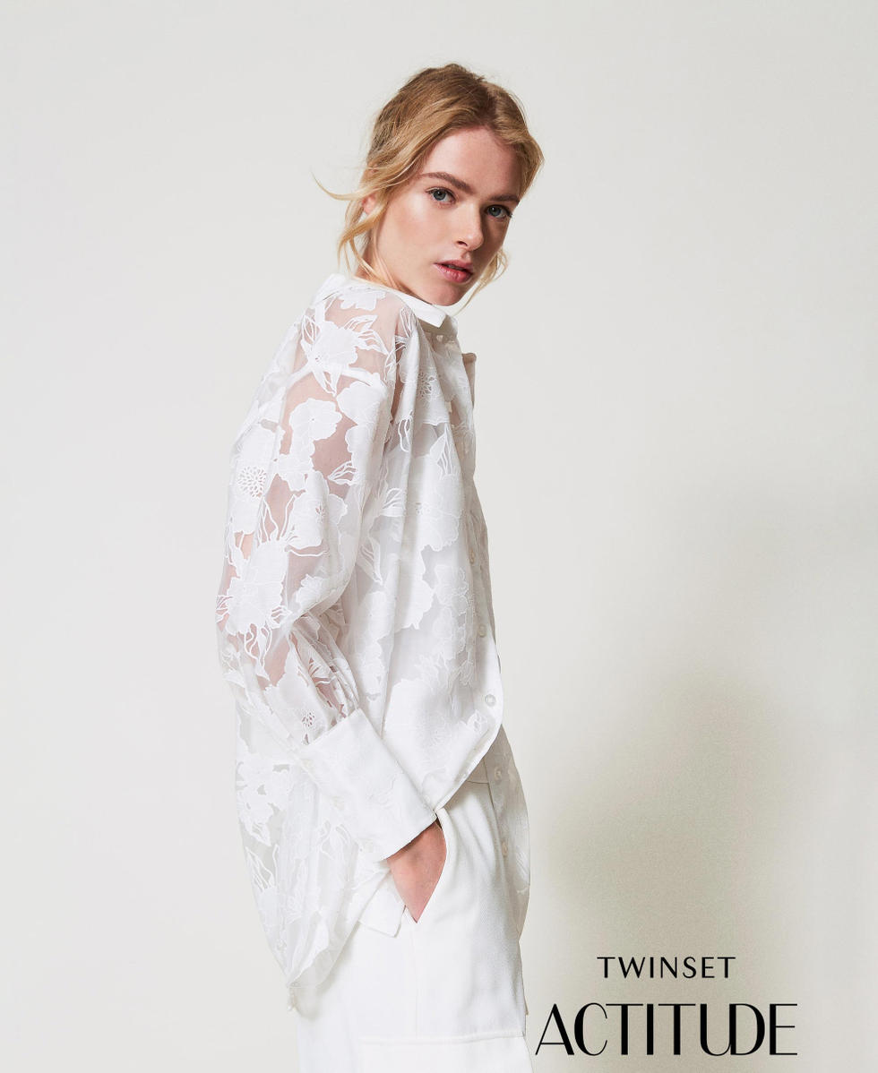 Fil coup&eacute; organza shirt "Papers" White Woman 251AP2411_00840_PA