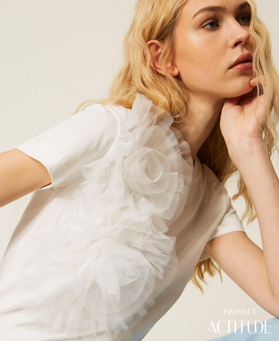 T-shirt regular avec fleurs en tulle Off White Femme 261AT2190_00526_PA