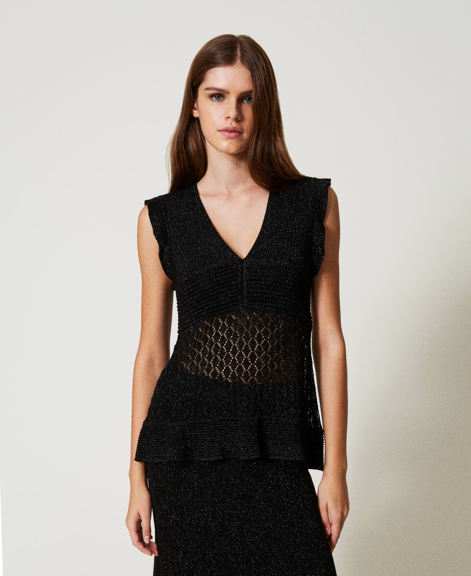 Lurex top with ruffles Black Woman 251LB3ACC_00006_01