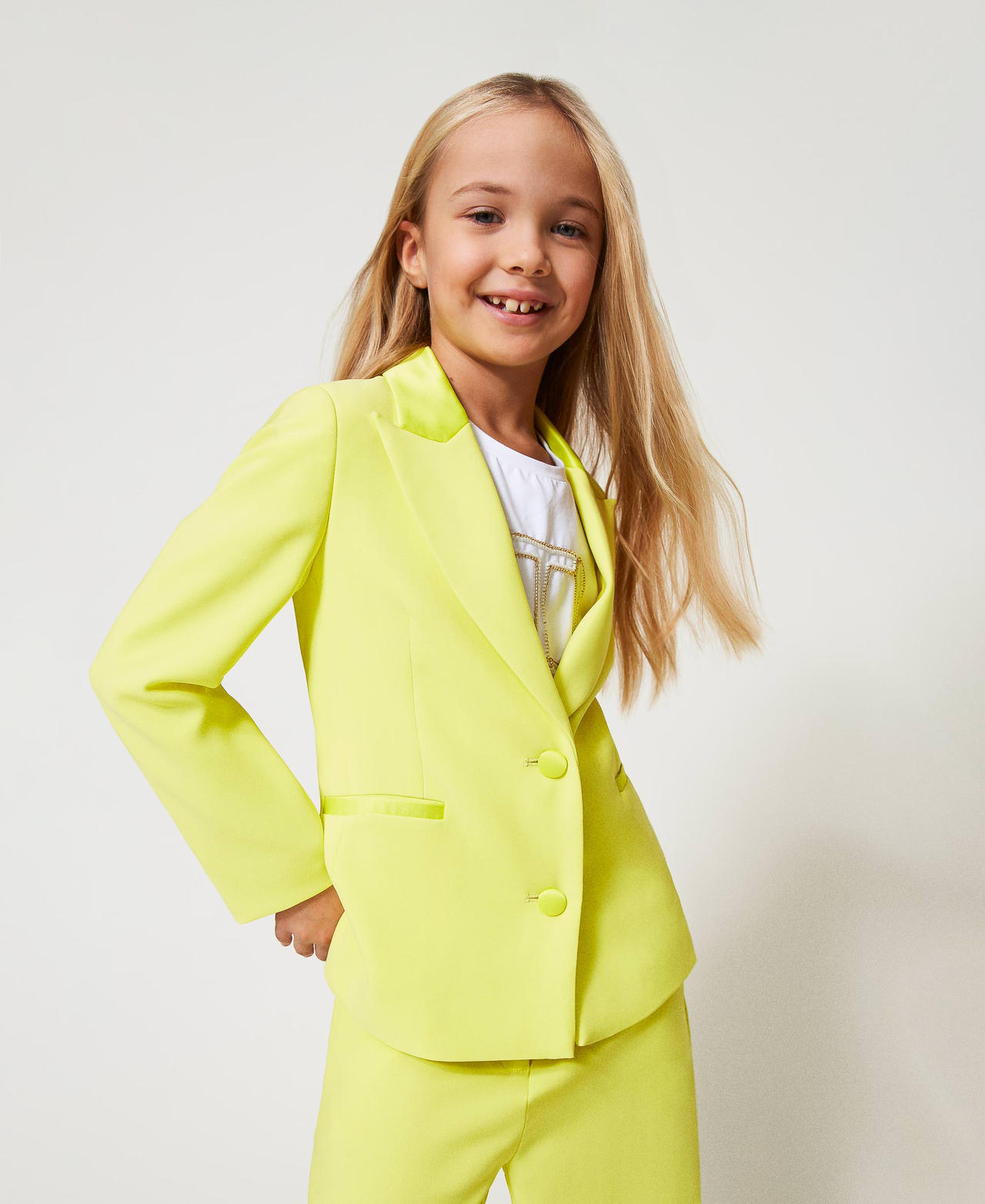 Cr&ecirc;pe and satin blazer Yellow Plum Girl 251GJ2QNA_12124_01