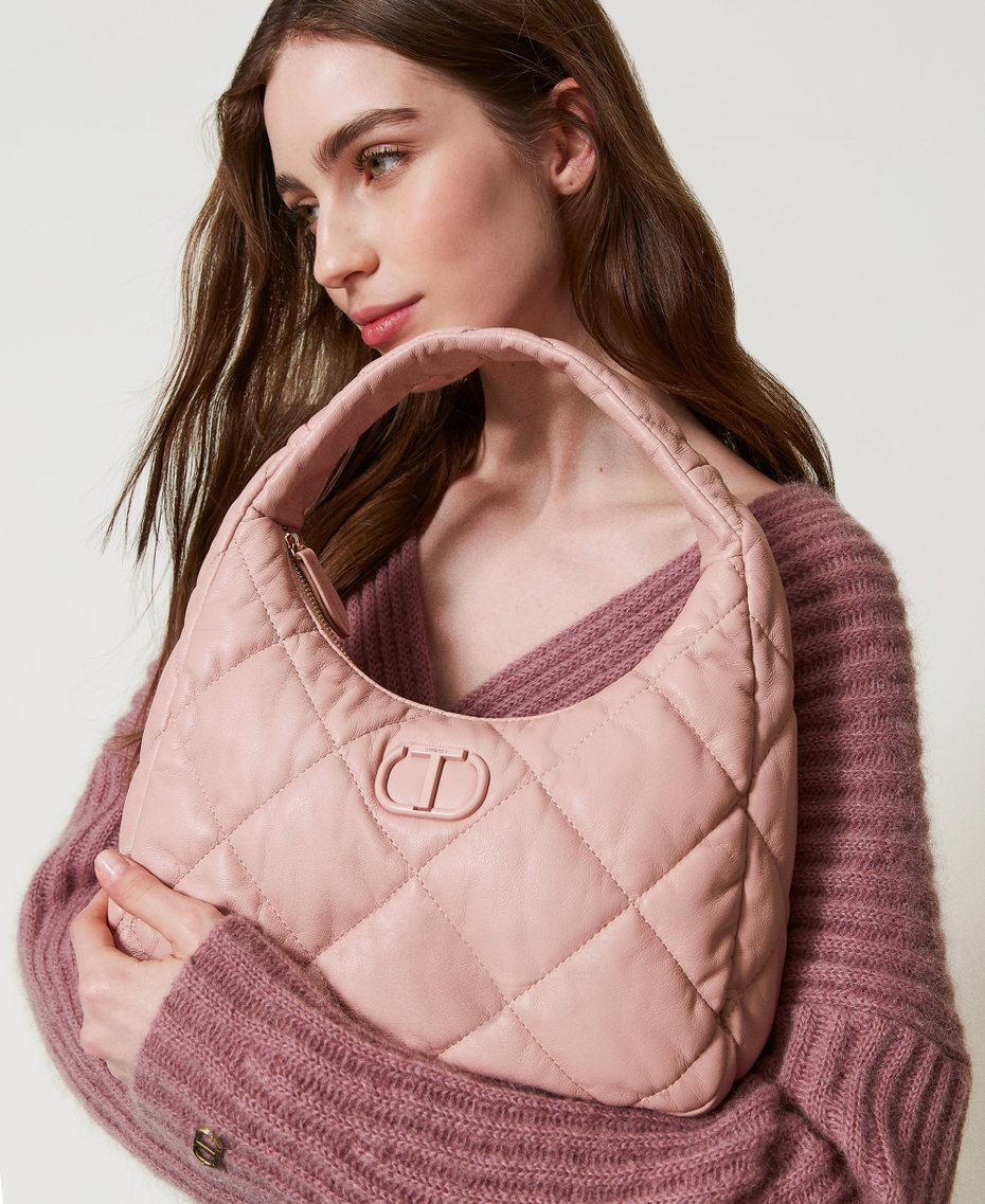 Средняя стеганая сумка-хобо с наполнителем Розовый Пудра женщина 242TB7351_00083_S0