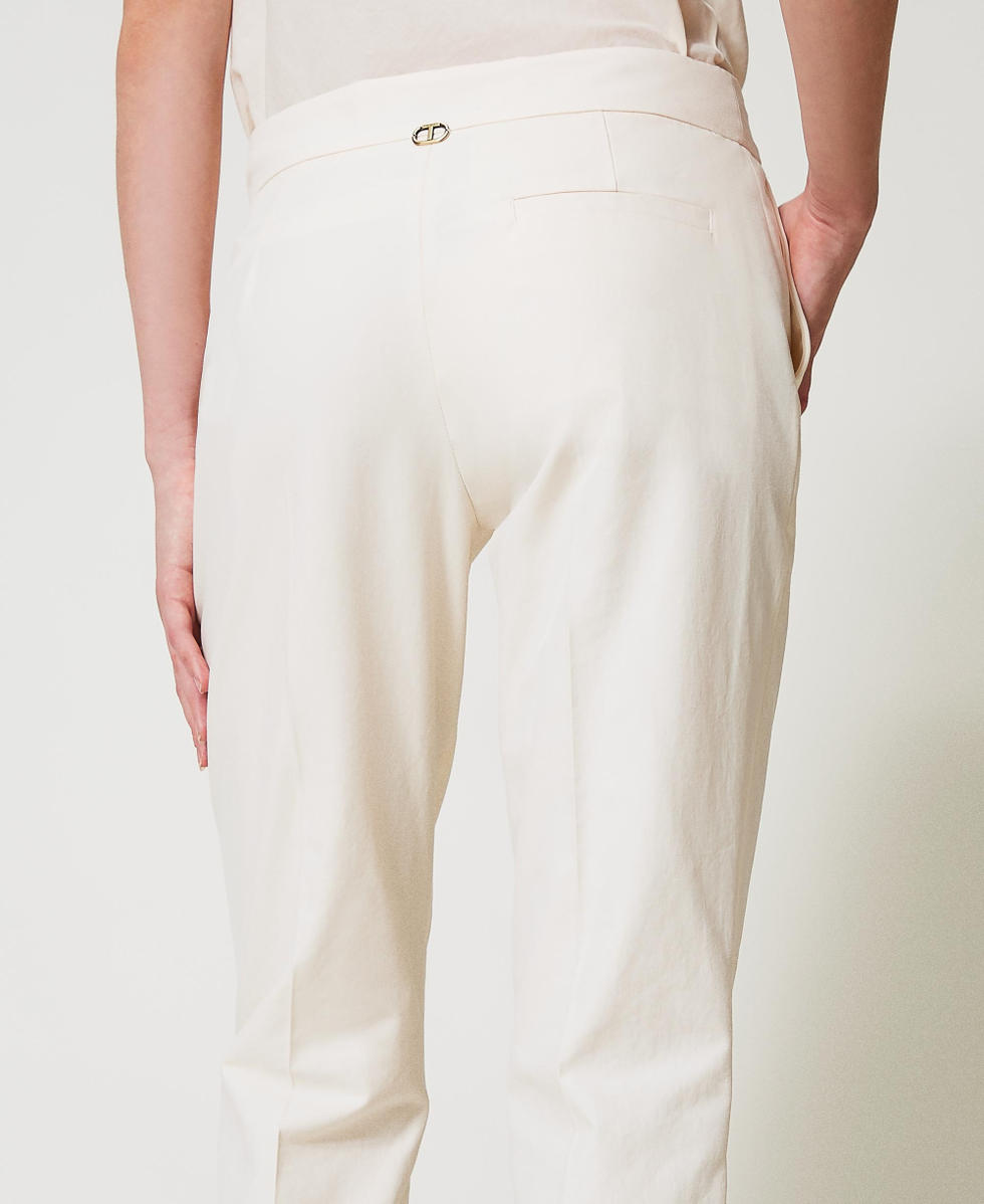 Pantalon droit en gabardine de coton m&eacute;lang&eacute; Nacre Femme 251TP2211_00059_04