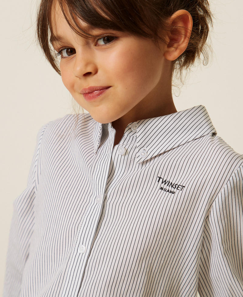 Chemise en popeline ray&eacute;e Rayure Blanc Cass&eacute;/Gris Anthracite Fille 262GJ214A_13821_04