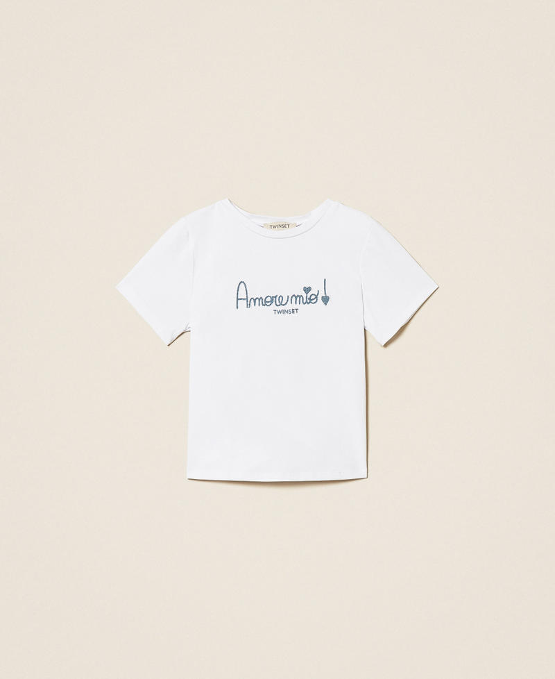 Girls' T-shirt with embroidery Chambray Blue/Off White Embroidery Girl 261GB2181_13368_S0