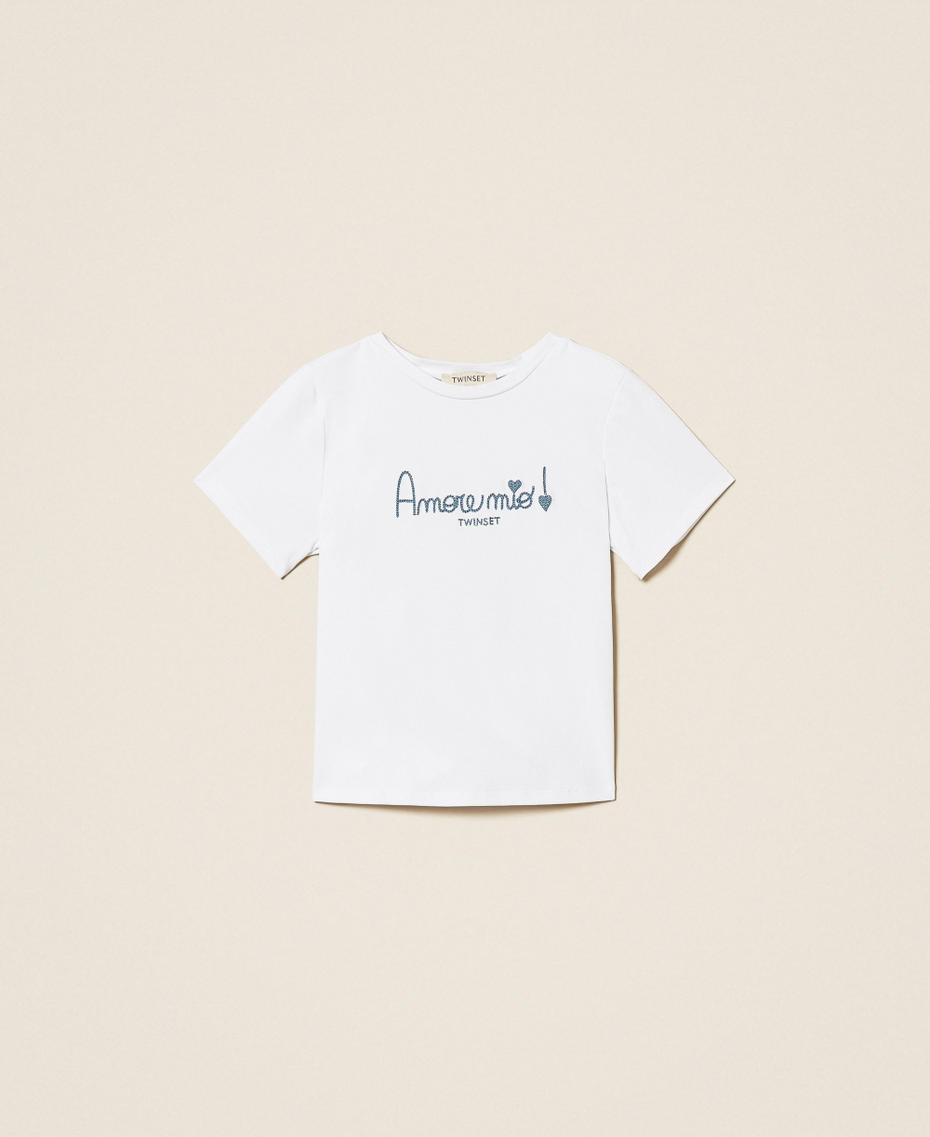 Girls' T-shirt with embroidery Chambray Blue/Off White Embroidery Girl 261GB2181_13368_S0