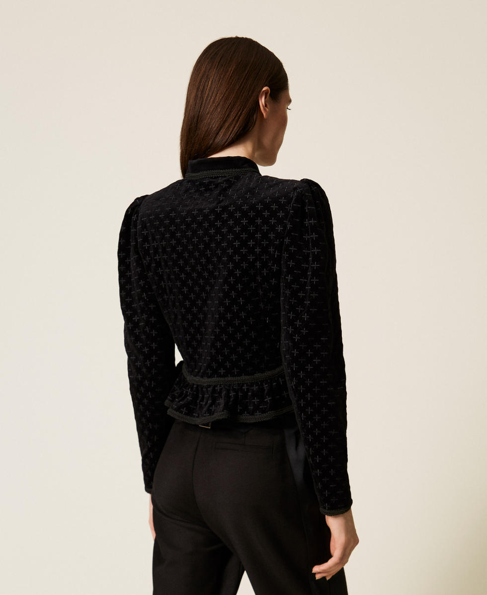 Jacke aus Samt mit Stickerei Schwarz Frau 252TS2020_00006_03