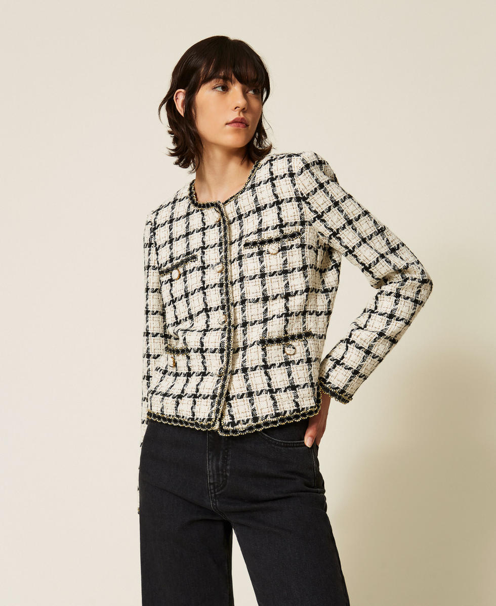 Giacca boucl&eacute; a fantasia check Boucl&egrave; Check Giglio / Nero / Oro Donna 262TP2752_13859_04