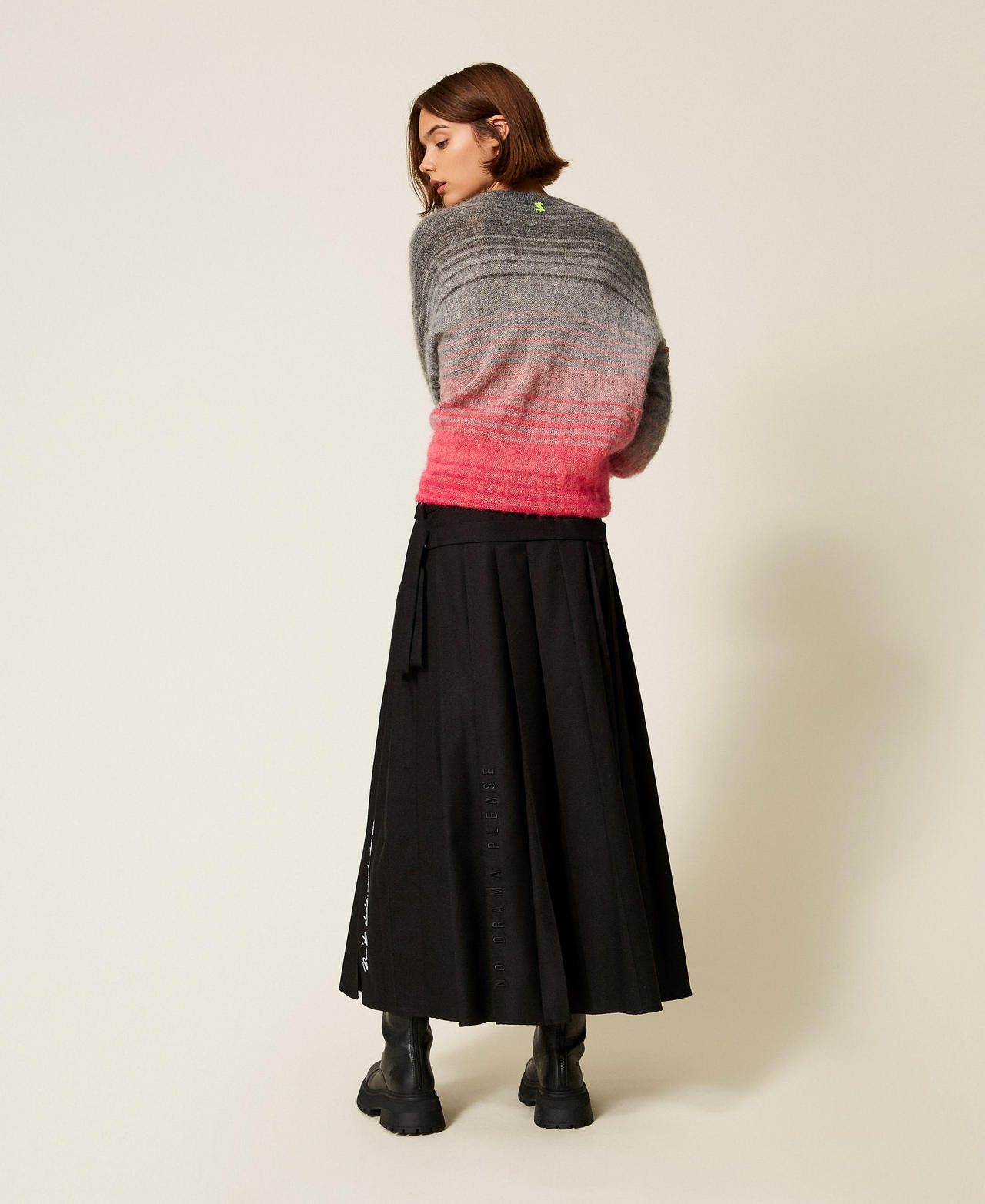 MYFO pleated long skirt with belt Black Woman 252AQ2112_00006_02