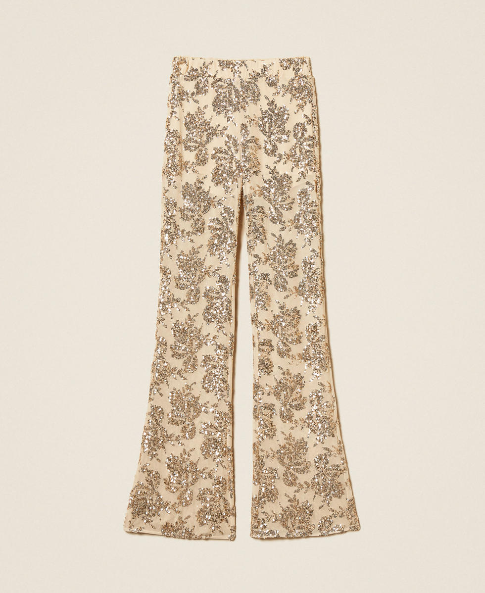 Tulle trousers with sequins Cashew Beige Woman 261AT2141_13362_S0