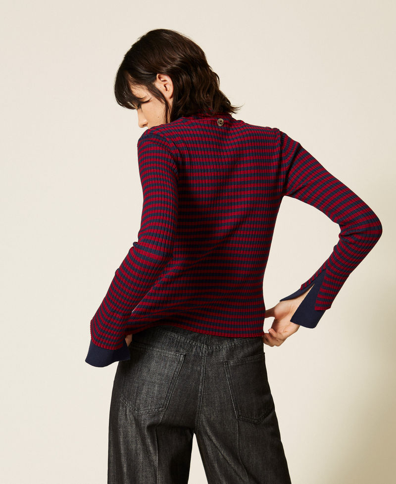 Pull col montant ray&eacute; Rayure Rouge "Rhubarbe"/Bleu Blue Paint Femme 262AP3250_13875_03