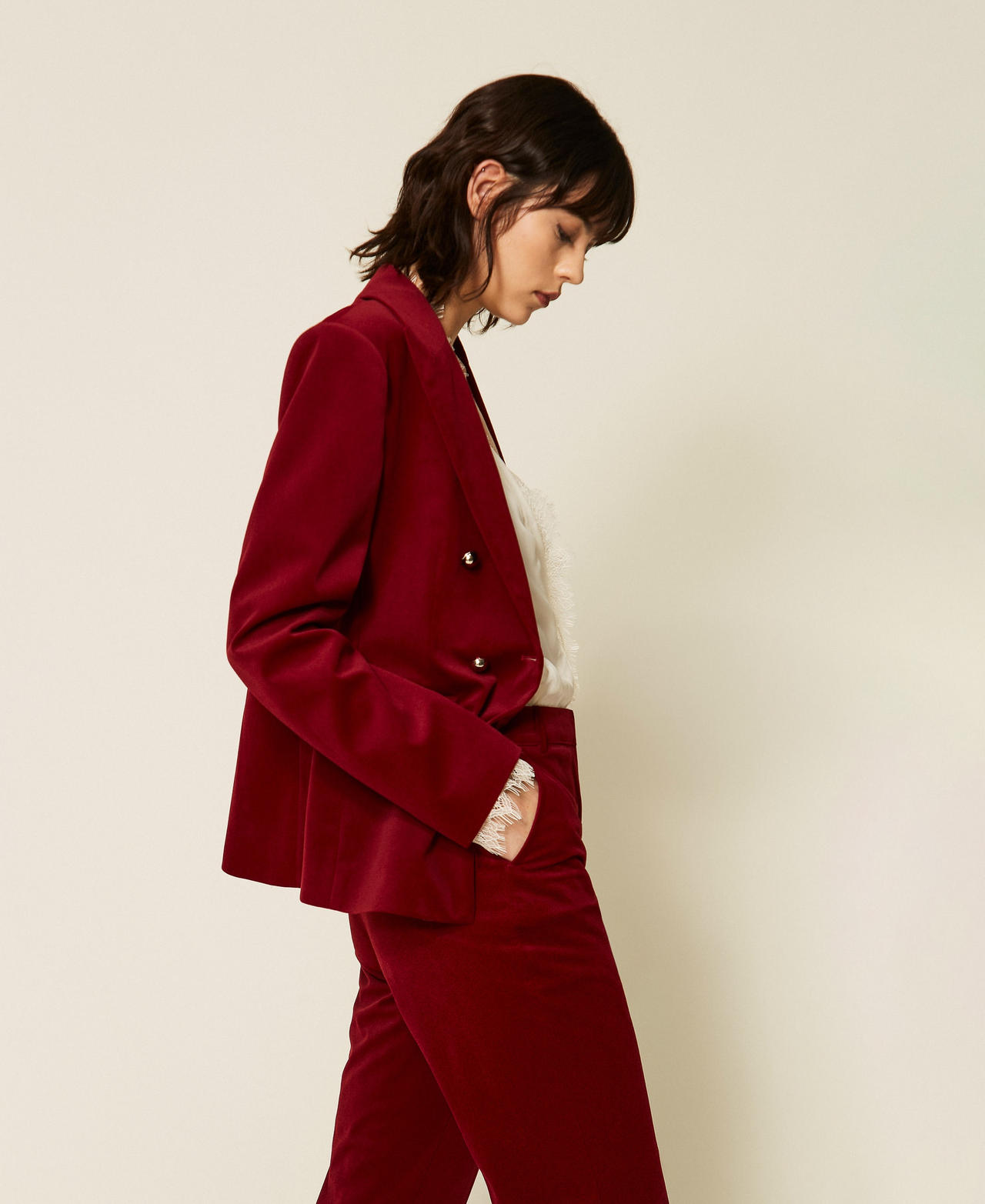 Actitude By Twinset Women's "Rhubarb" Red Velvet Blazer