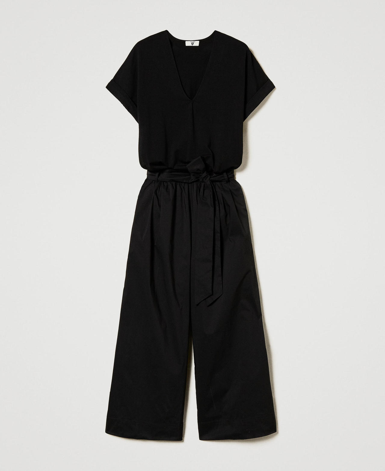Poplin jumpsuit with belt Black Woman 251LB2JBB_00006_0S