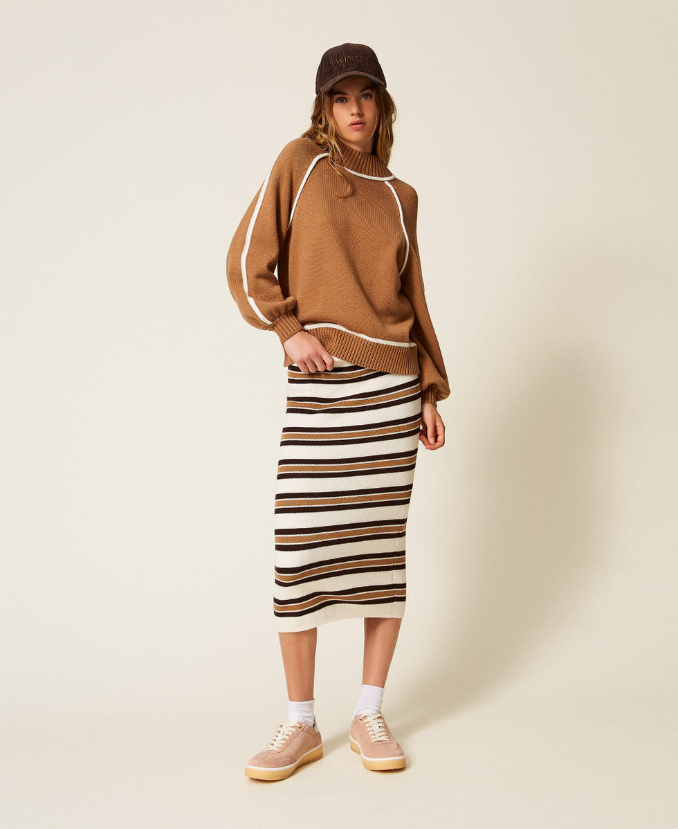 Maglia con profili a contrasto Bicolor Camel / Off White Donna 252LI3NCC_12725_T0