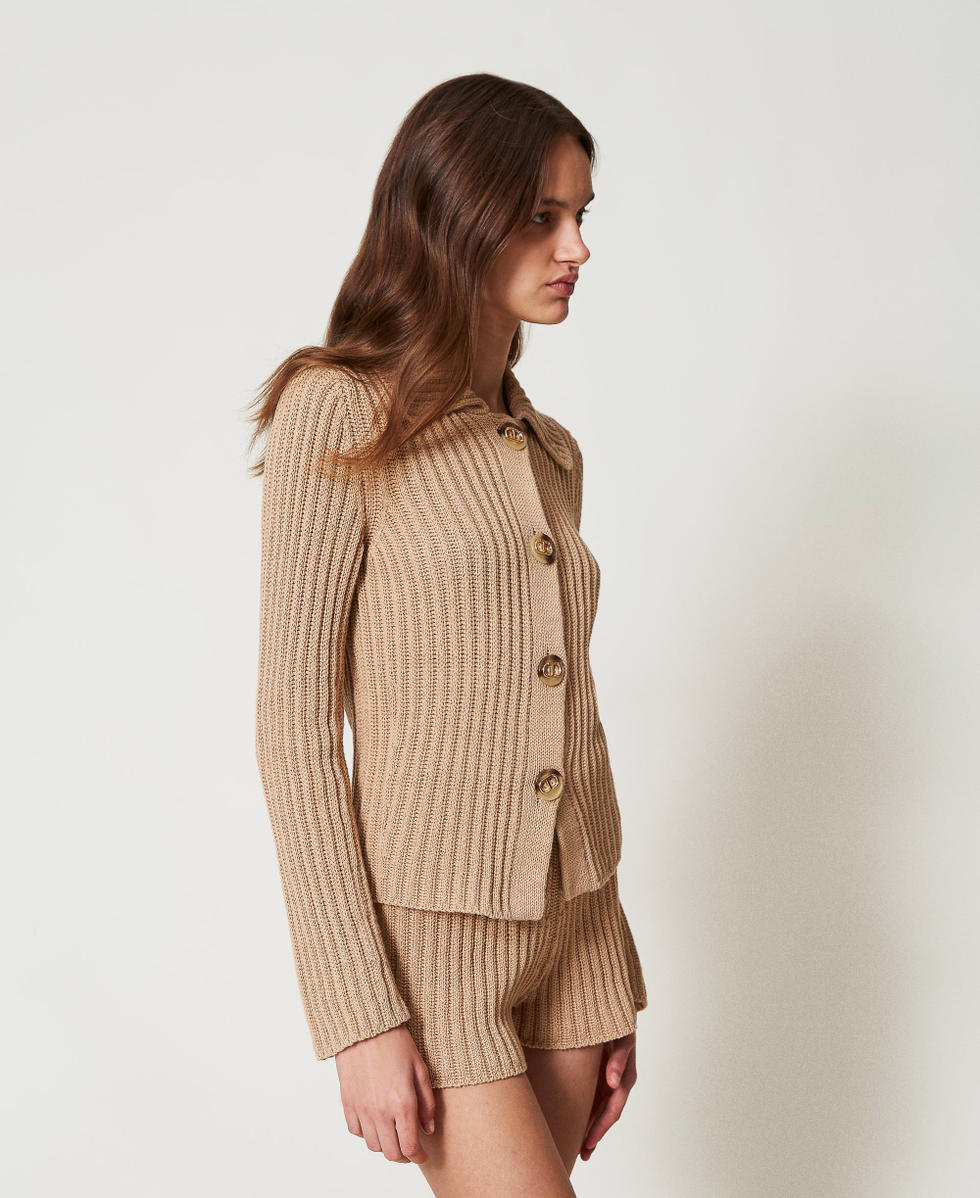 Rib knit jacket with Oval T buttons Dark Rope Beige Woman 251TP3380_12262_02