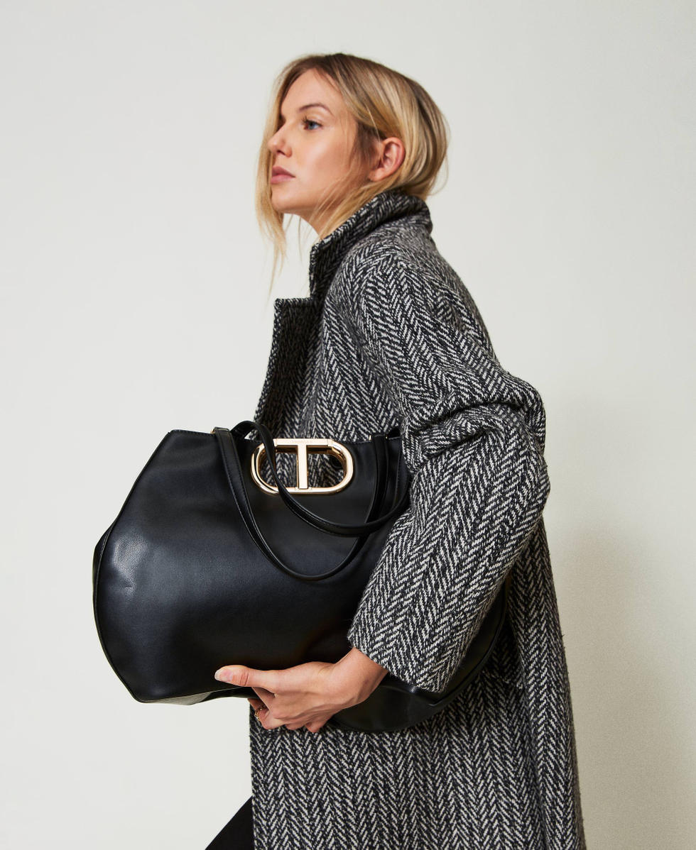 Lila' shopper bag with Oval T handle Woman, Black | TWINSET Milano