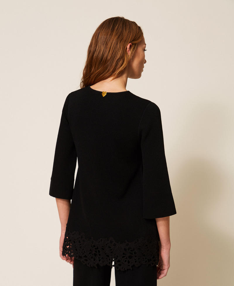 Maxi pull avec dentelle Noir Femme 261LB3GAA_00006_03