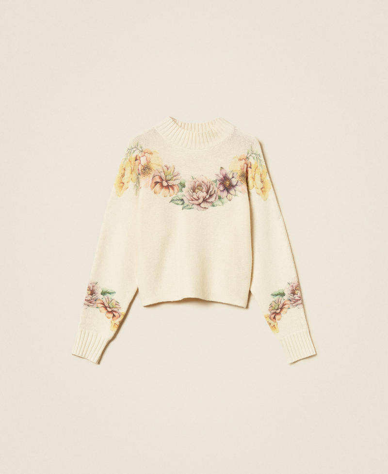 Pullover aus Wollmischung mit Print Flowers-Print / Perlmutt Frau 262TT3460_14177_S0
