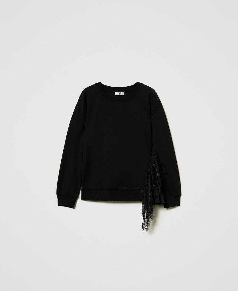 Sweatshirt with pleated insert with lace Black Woman 242LL2JCC_00006_S0