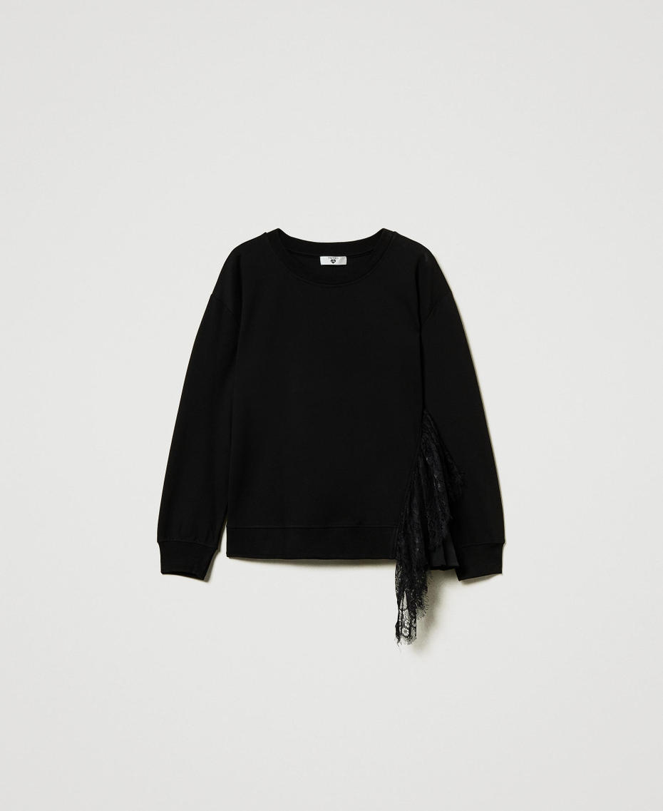 Sweatshirt with pleated insert with lace Black Woman 242LL2JCC_00006_S0