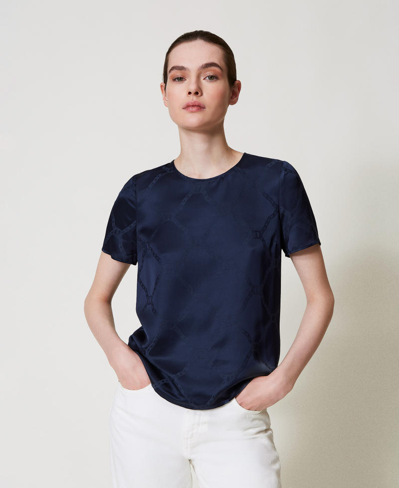 Bluse aus „Oval T“-Jacquard Indigo Frau 251TP2012_00384_05