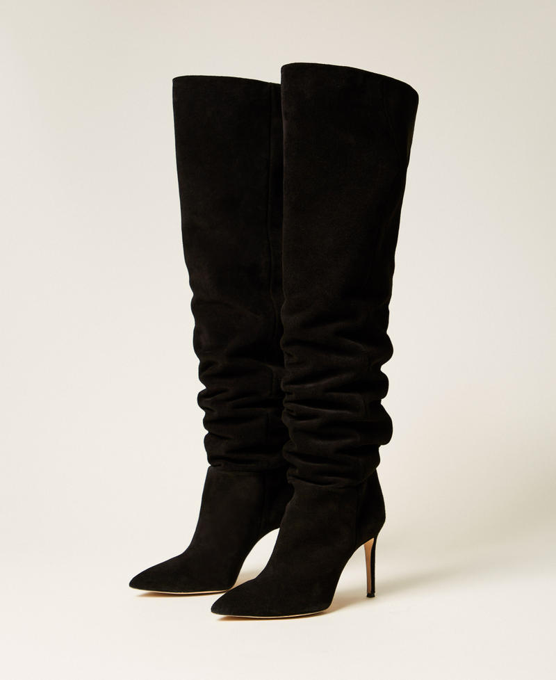 Bottes montantes en cuir velours Noir Femme 252TST014_00006_02